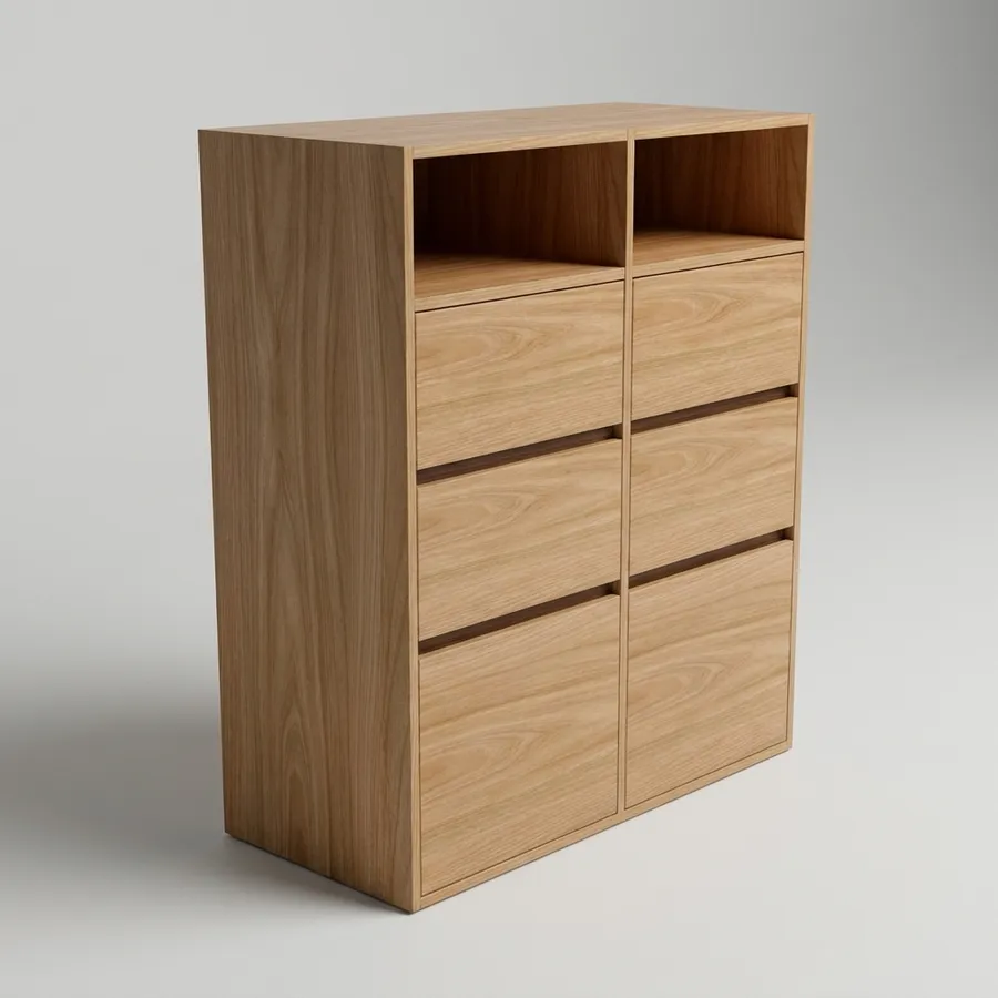 Cajonero 2 columnas · 3 cajones (Gola) · 100 cm · Fresno