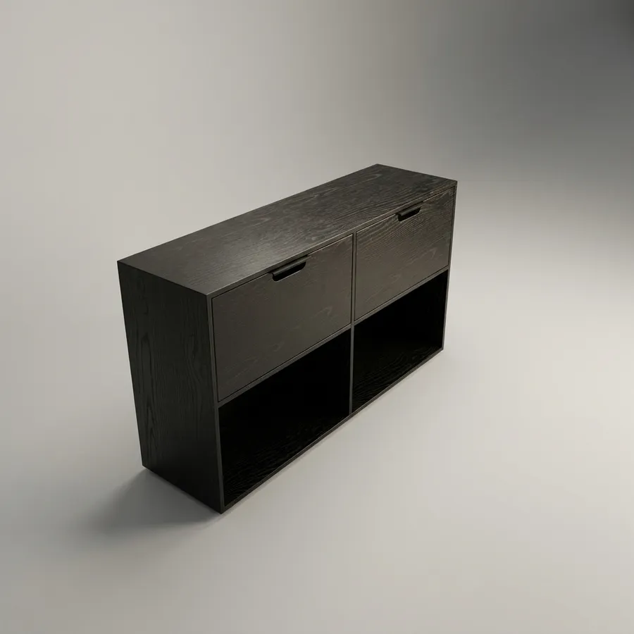 Cajonero 2 columnas · 1 cajón (Gola) · 1 espacio abierto · 140 cm · Roble Negro
