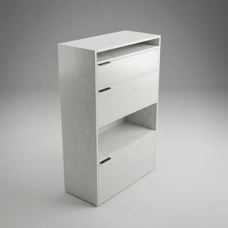 Cajonero 1 columna · 3 cajones (Manija) · 1 espacio abierto · 90 cm · Niebla