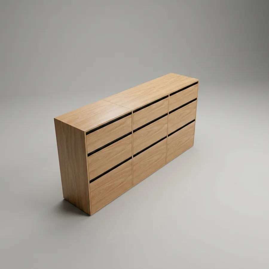 Cajonero 3 columnas · 3 cajones (Perfil) · 200 cm · Fresno
