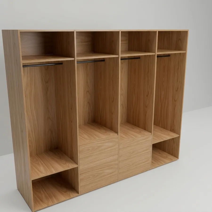 Clóset 4 columnas · 4 para colgar · 5 cajones · 240 cm · Fresno