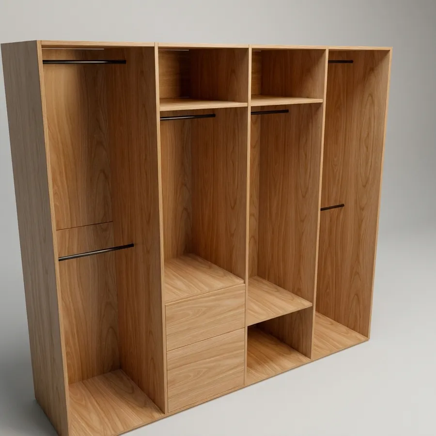 Clóset 4 columnas · 4 para colgar (2 doble) · 2 cajones · 220 cm · Fresno