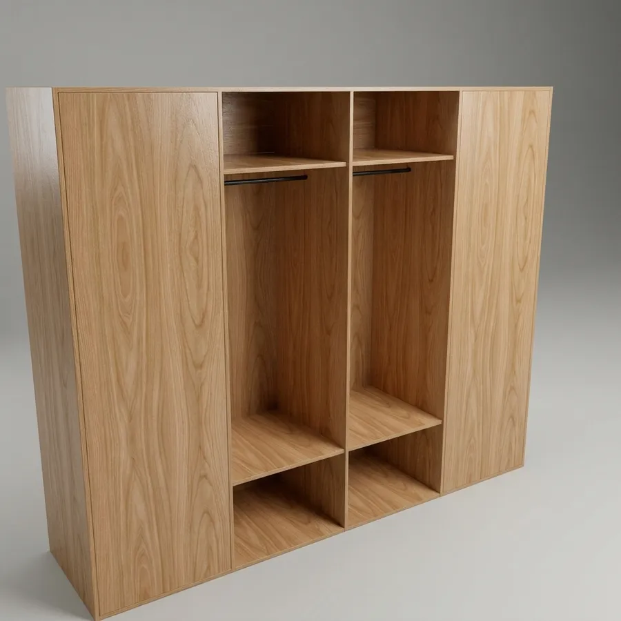 Clóset 4 columnas · 2 con puerta · 4 para colgar · 5 cajones · 240 cm · Fresno