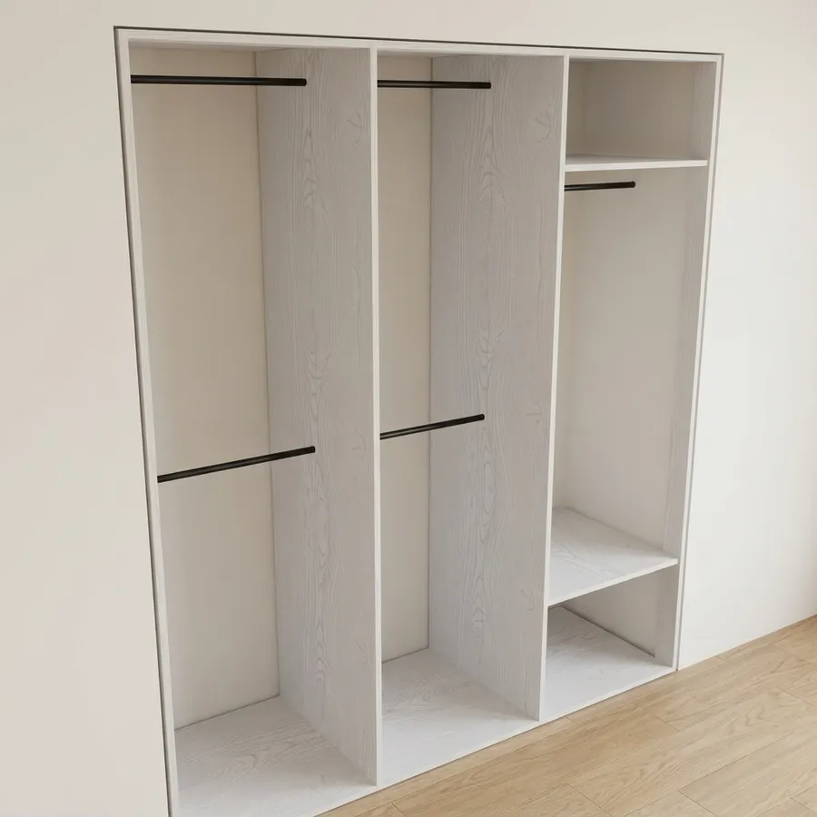 Clóset 3 columnas · 3 para colgar (2 doble) · 180 cm · Niebla