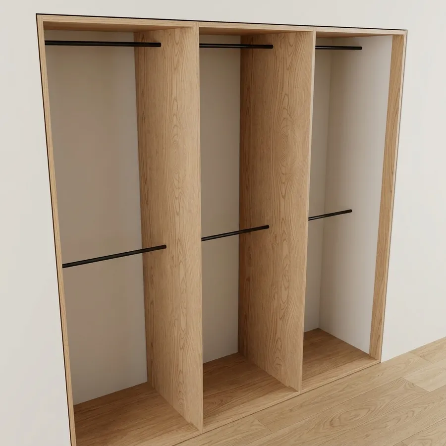 Clóset 3 columnas · 3 para colgar (3 doble) · 200 cm · Fresno