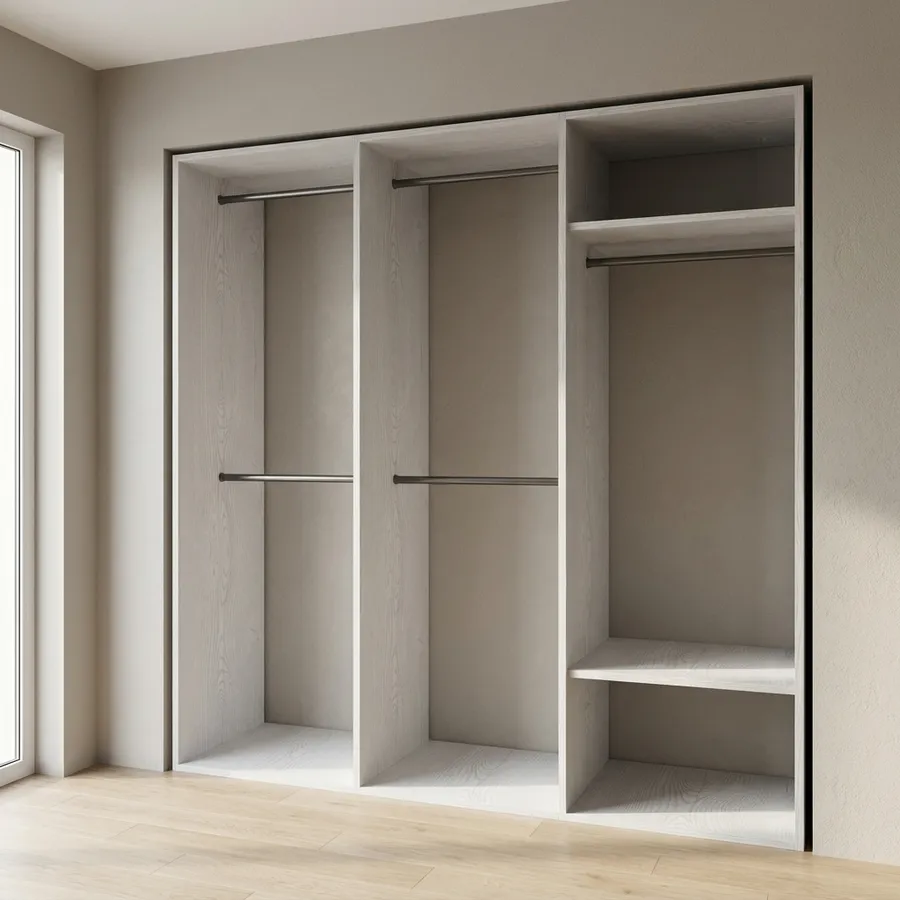 Clóset 3 columnas · 3 para colgar (2 doble) · 180 cm · Niebla