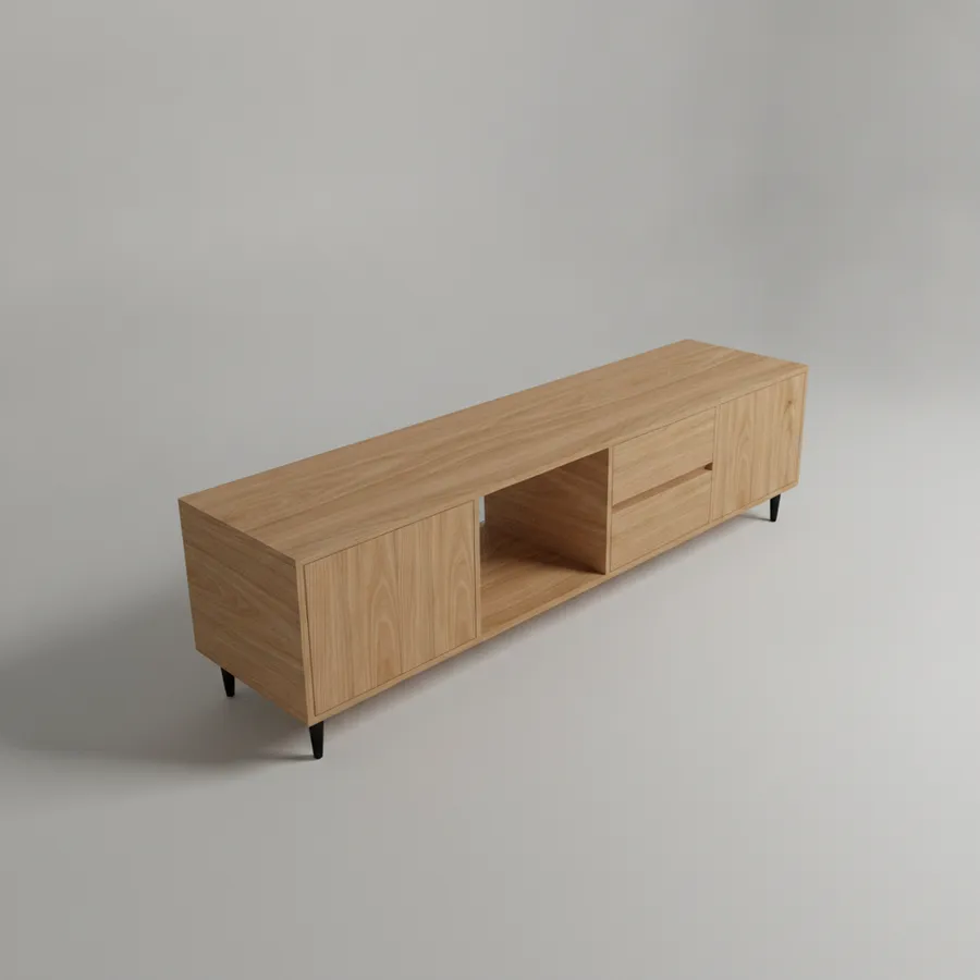 Mesa de TV — 3 puertas y 2 cajones · 190 cm · Fresno
