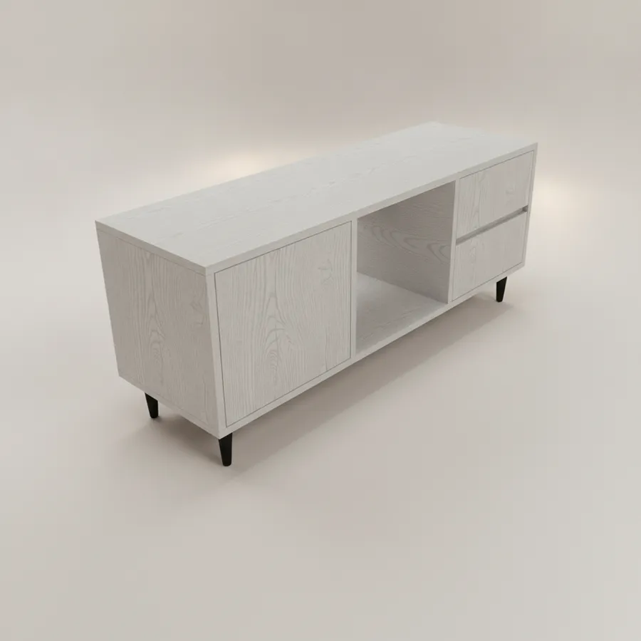 Mesa de TV — 1 puerta y 2 cajones · 120 cm · Niebla