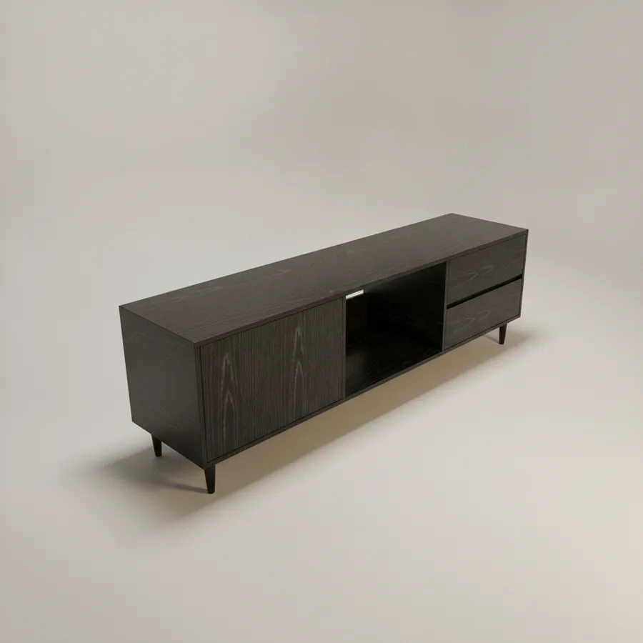 Mesa de TV — Puerta doble y 2 cajones · 160 cm · Roble Negro