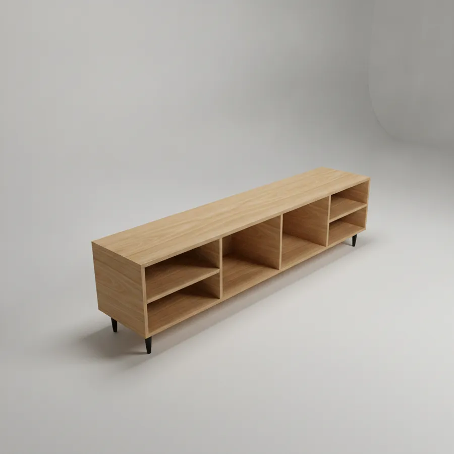 Mesa de TV — 4 nichos abiertos · 190 cm · Fresno