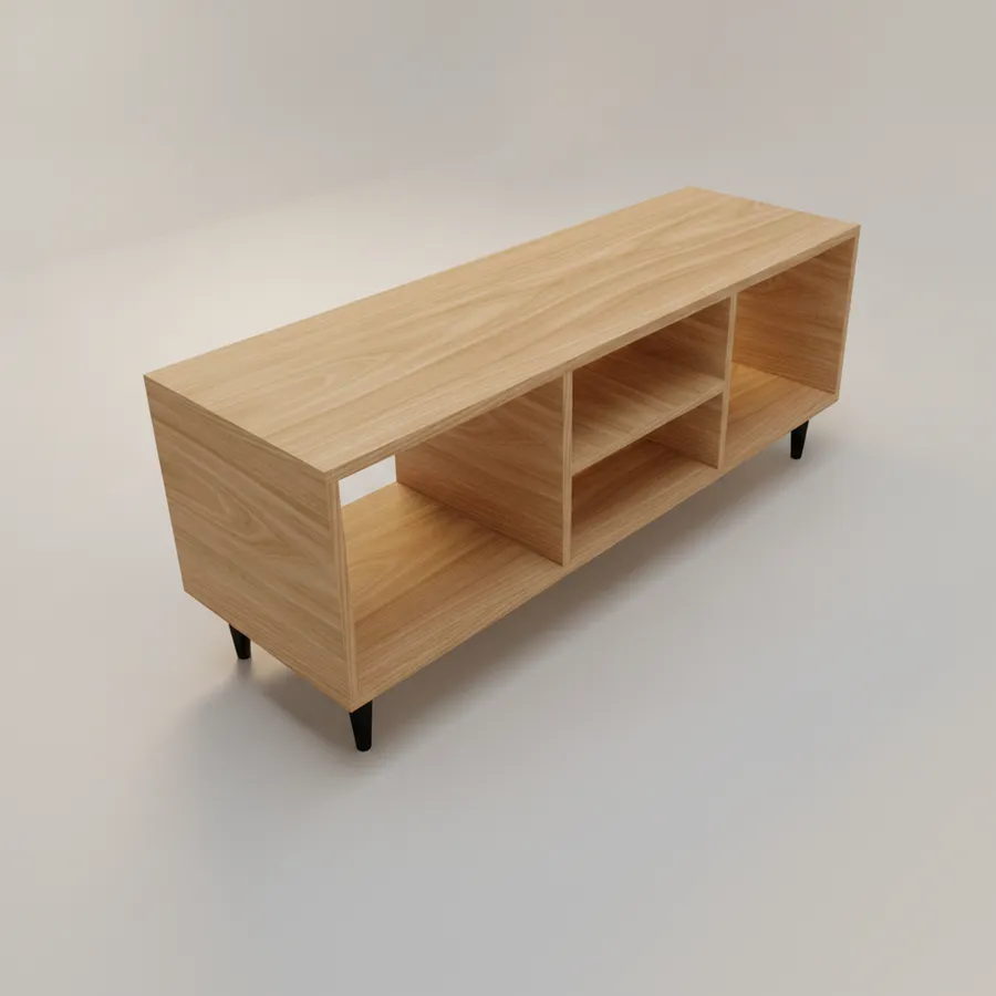 Mesa de TV — 3 nichos abiertos · 120 cm · Fresno