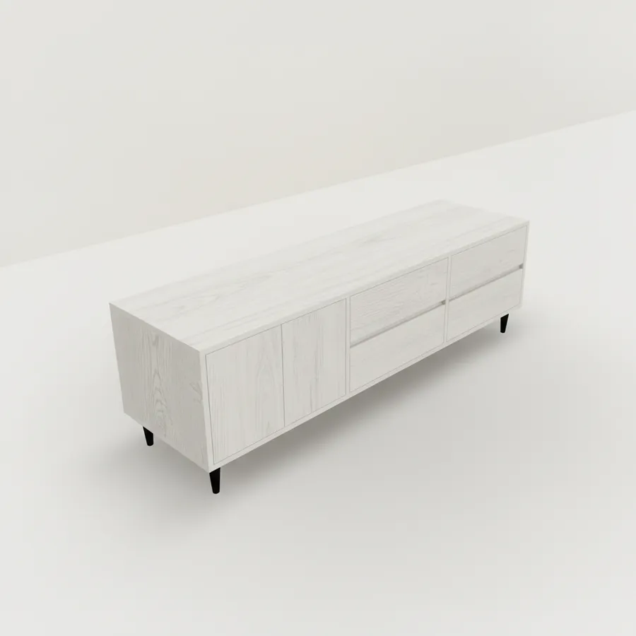 Mesa de TV — Puerta doble y 4 cajones · 160 cm · Niebla