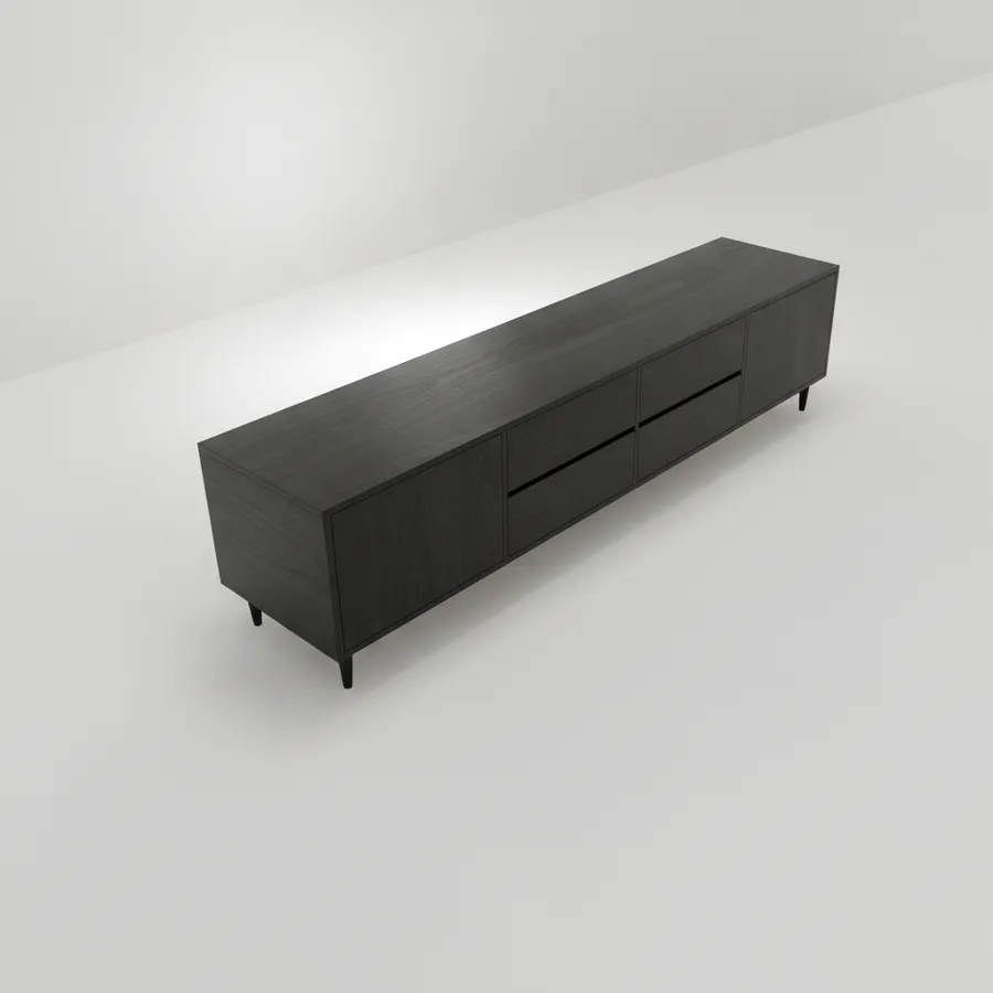 Mesa de TV — 3 puertas y 4 cajones · 200 cm · Roble Negro